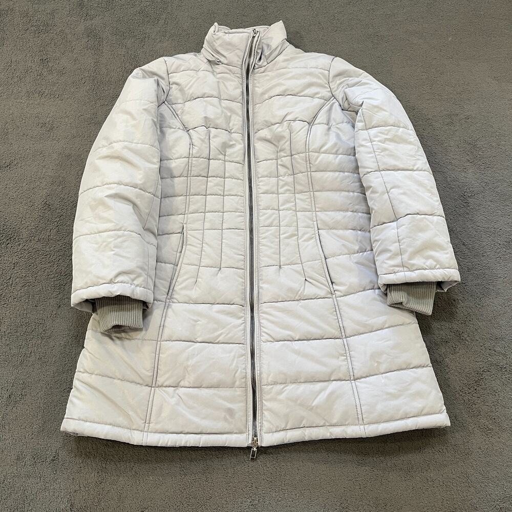 Susan Graver Light Gray Full Zip Long Quilted Puffer Jacket Women's Size Small